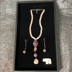 Pink topaz and rose quartz necklace with accents